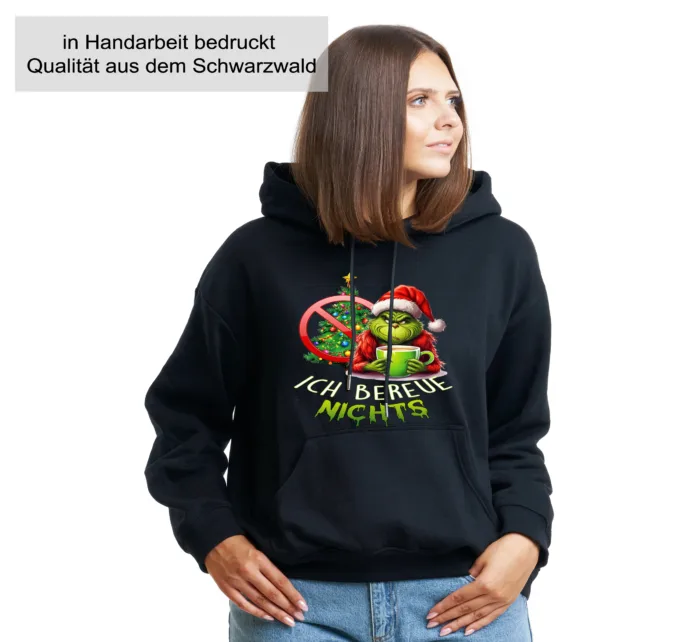 Grinch Ich bereue nichts– Unisex Kapuzen Hoodie – Bild 3