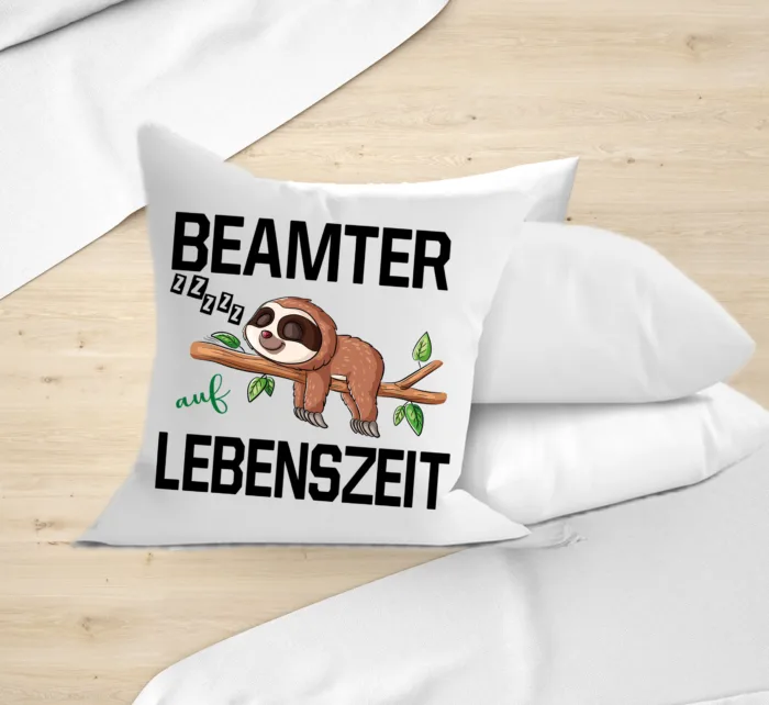 Lustig bedrucktes Kissen Beamter auf Lebenszeit 40x40cm – Bild 3