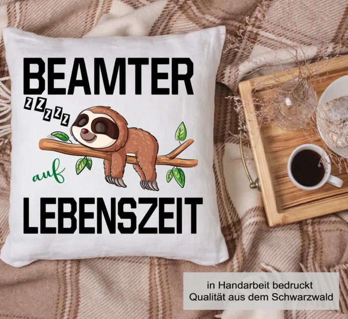 Lustig bedrucktes Kissen Beamter auf Lebenszeit 40x40cm – Bild 6