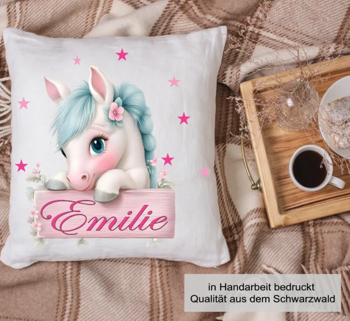 Personalisiertes Kissen Pferd mit Wunschnamen, Namenskissen 40x40cm – Bild 6