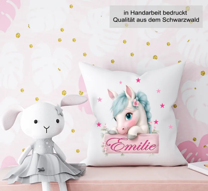 Personalisiertes Kissen Pferd mit Wunschnamen, Namenskissen 40x40cm – Bild 7