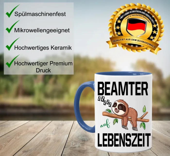 Lustig bedruckte Tasse Beamter auf Lebenszeit Faultier | Geschenk Idee| Kaffee Tee Bürotasse | Fototasse, Motivtasse | Kaffeetasse, Teetasse |Keramik – Bild 3