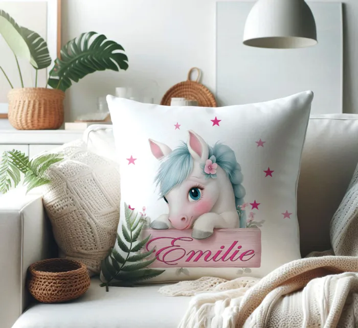 Personalisiertes Kissen Pferd mit Wunschnamen, Namenskissen 40x40cm – Bild 9