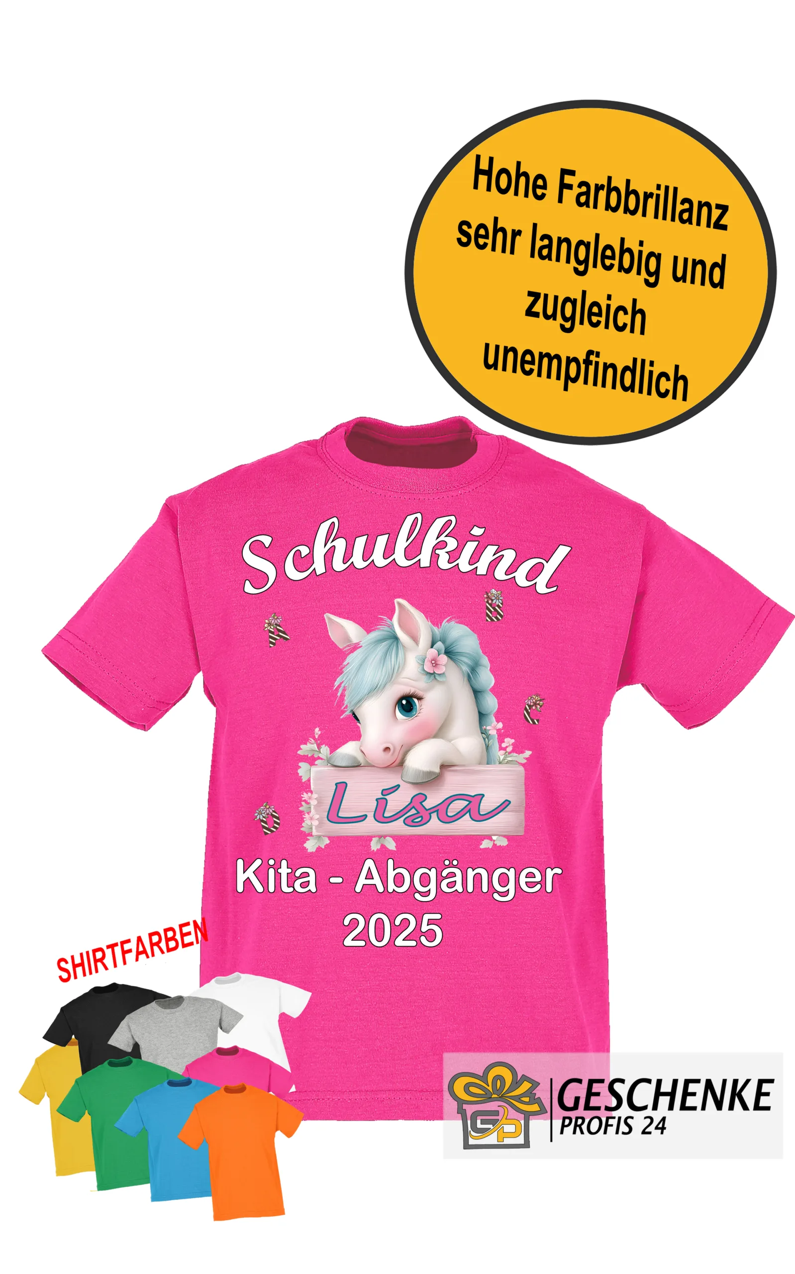 Einschulung T-Shirt, Schulkind Kita Abgänger Pferd- Kinder Unisex Shirt