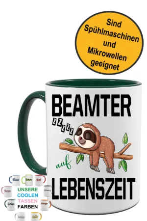 Lustig bedruckte Tasse Beamter auf Lebenszeit Faultier | Geschenk Idee| Kaffee Tee Bürotasse | Fototasse, Motivtasse | Kaffeetasse, Teetasse |Keramik