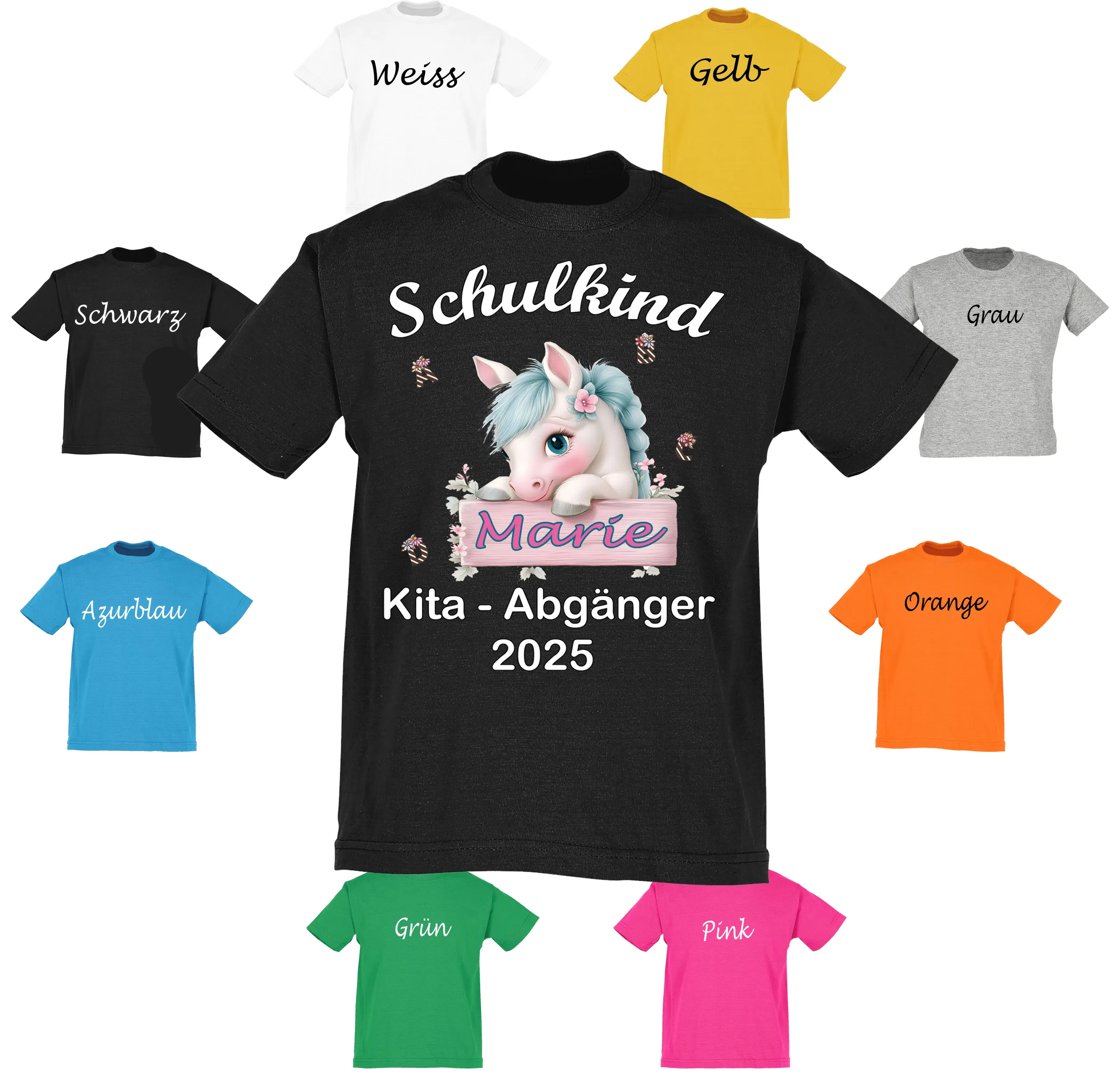 Einschulung T-Shirt, Schulkind Kita Abgänger Pferd- Kinder Unisex Shirt – Bild 2