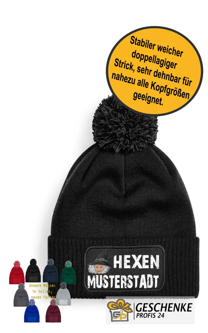 Bommel Mütze Beanie mit eigenem Design für Vereine, Fasnet, Fasching, Zünfte
