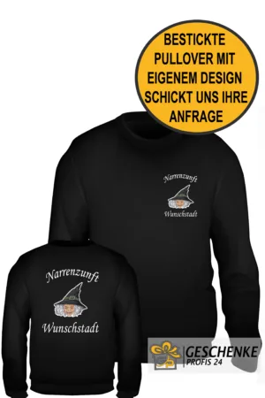 Bestickte Pullover Sweatshirt mit Fasnet, Fasching, Vereinslogo, Masken oder Wunschtext