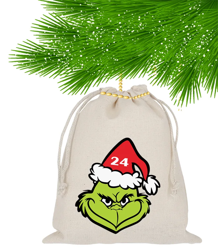 Grinch Gesicht- Adventskalender 24 Stoffbeutel zum Befüllen – Bild 3