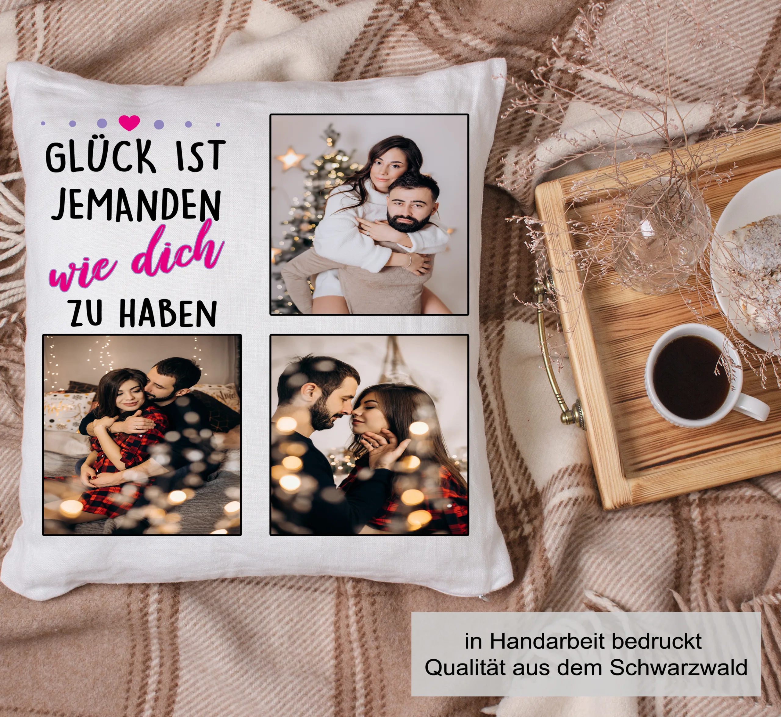 Valentinstag Kissen -Glück ist es jemand wie dich zu haben mit 3 eignen Bildern personalisiert – Bild 2