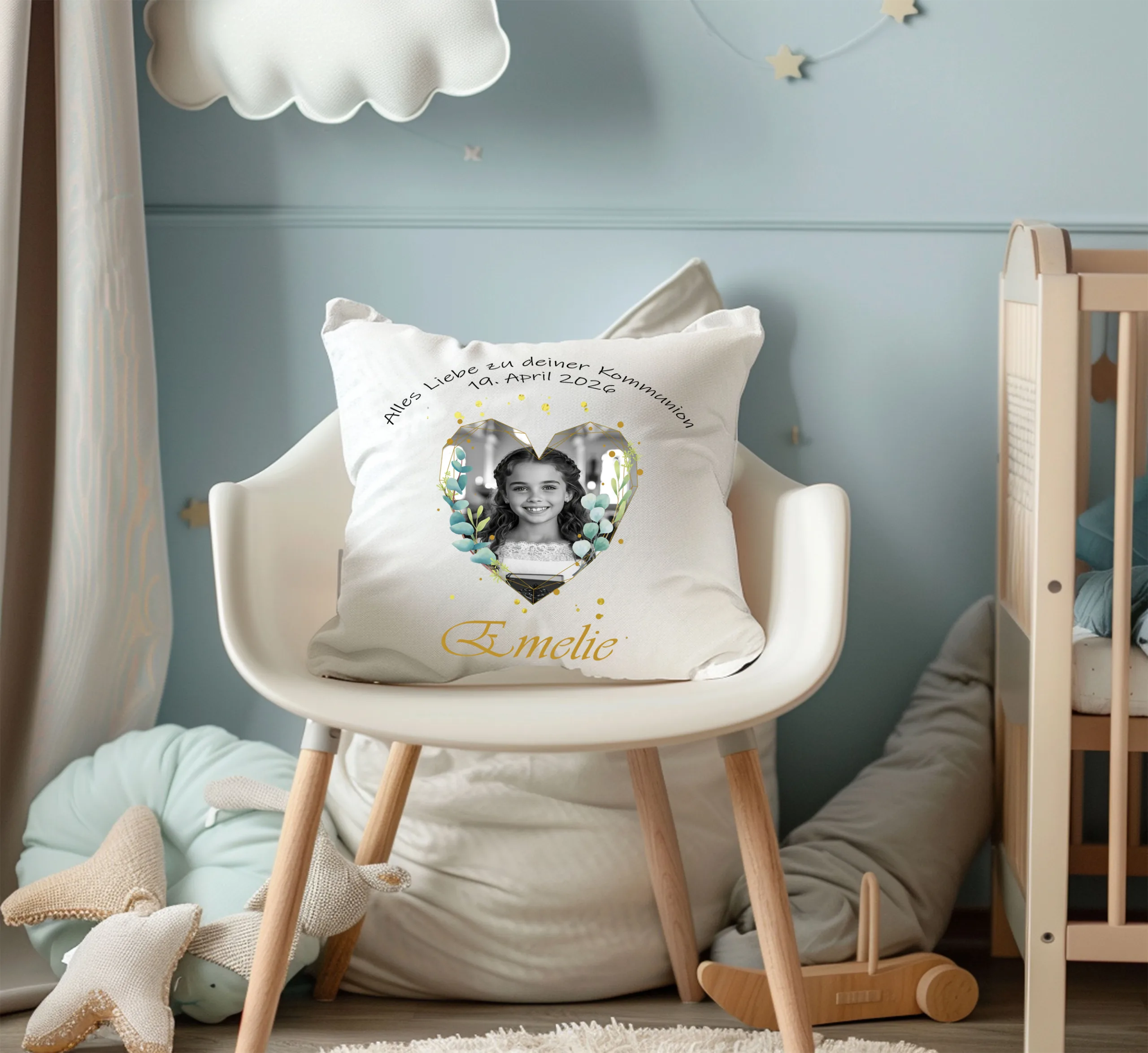 Alles Liebe zu deiner Kommunion Kissen mit Namen, Datum und eignem Bild personalisiert – Bild 3