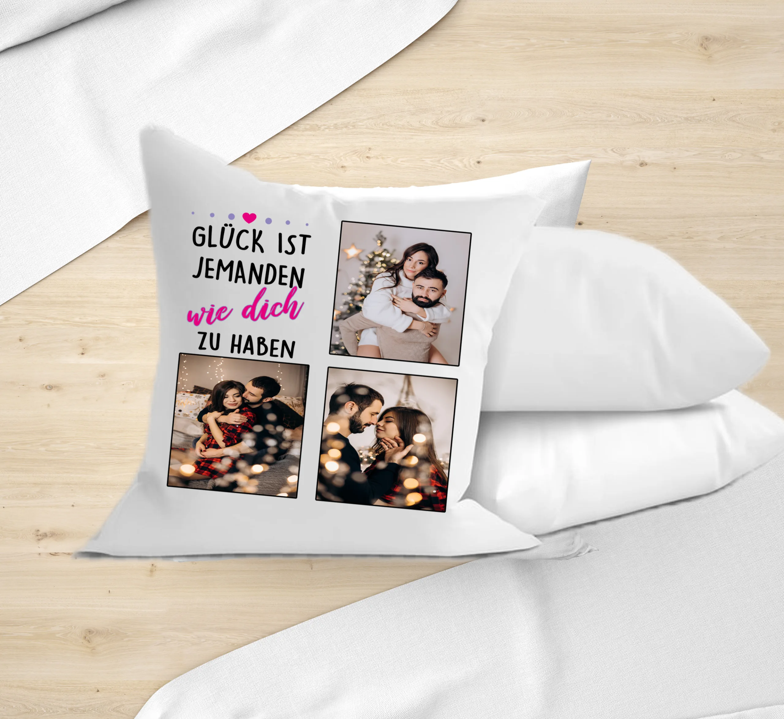 Valentinstag Kissen -Glück ist es jemand wie dich zu haben mit 3 eignen Bildern personalisiert – Bild 6