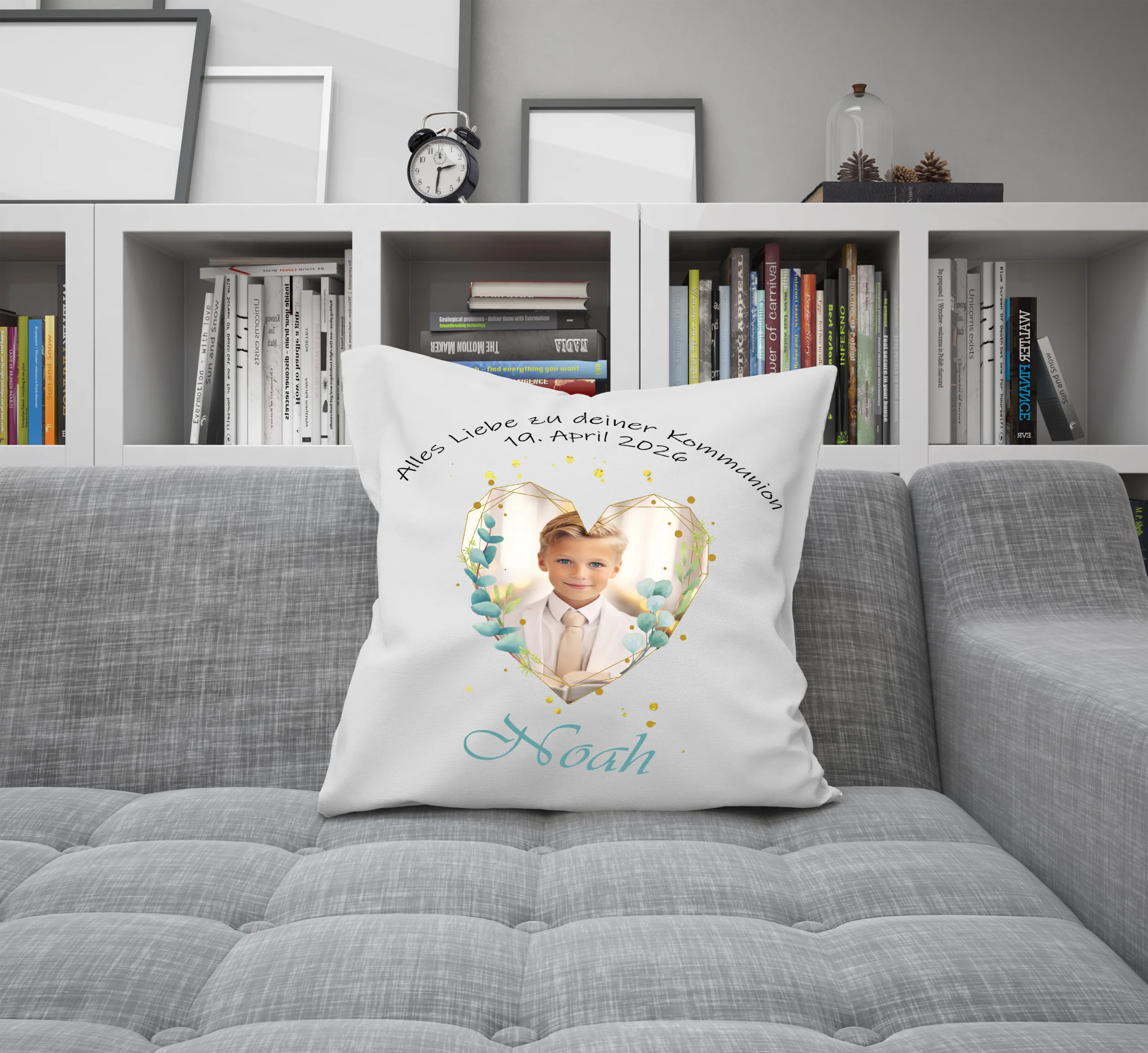 Alles Liebe zu deiner Kommunion Kissen mit Namen, Datum und eignem Bild personalisiert – Bild 7