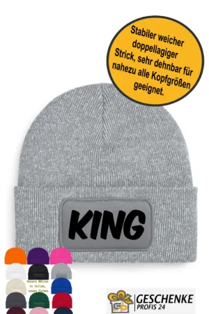 Beanie M&uuml;tze King Herren, M&auml;nner Strickm&uuml;tze, Winterm&uuml;tze, Wollm&uuml;tze, Kappe, Geschenk | Unisex