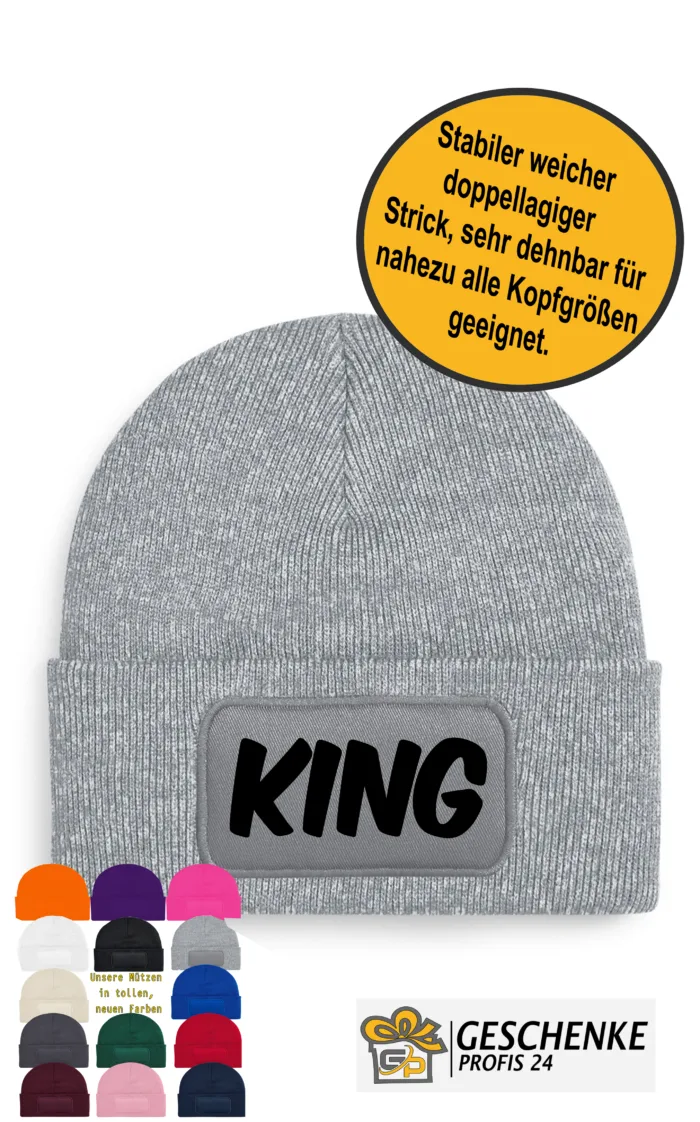 Beanie Mütze King Herren, Männer Strickmütze, Wintermütze, Wollmütze, Kappe, Geschenk | Unisex