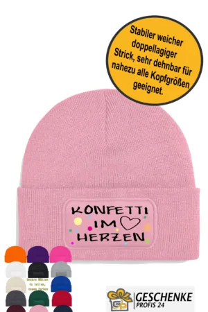 Beanie M&uuml;tze Konfetti im Herzen Lustige Strickm&uuml;tze, Fasnet, Fasching, Karneval Winterm&uuml;tze, Wollm&uuml;tze, Kappe, Geschenk Idee, Apres Ski | Unisex