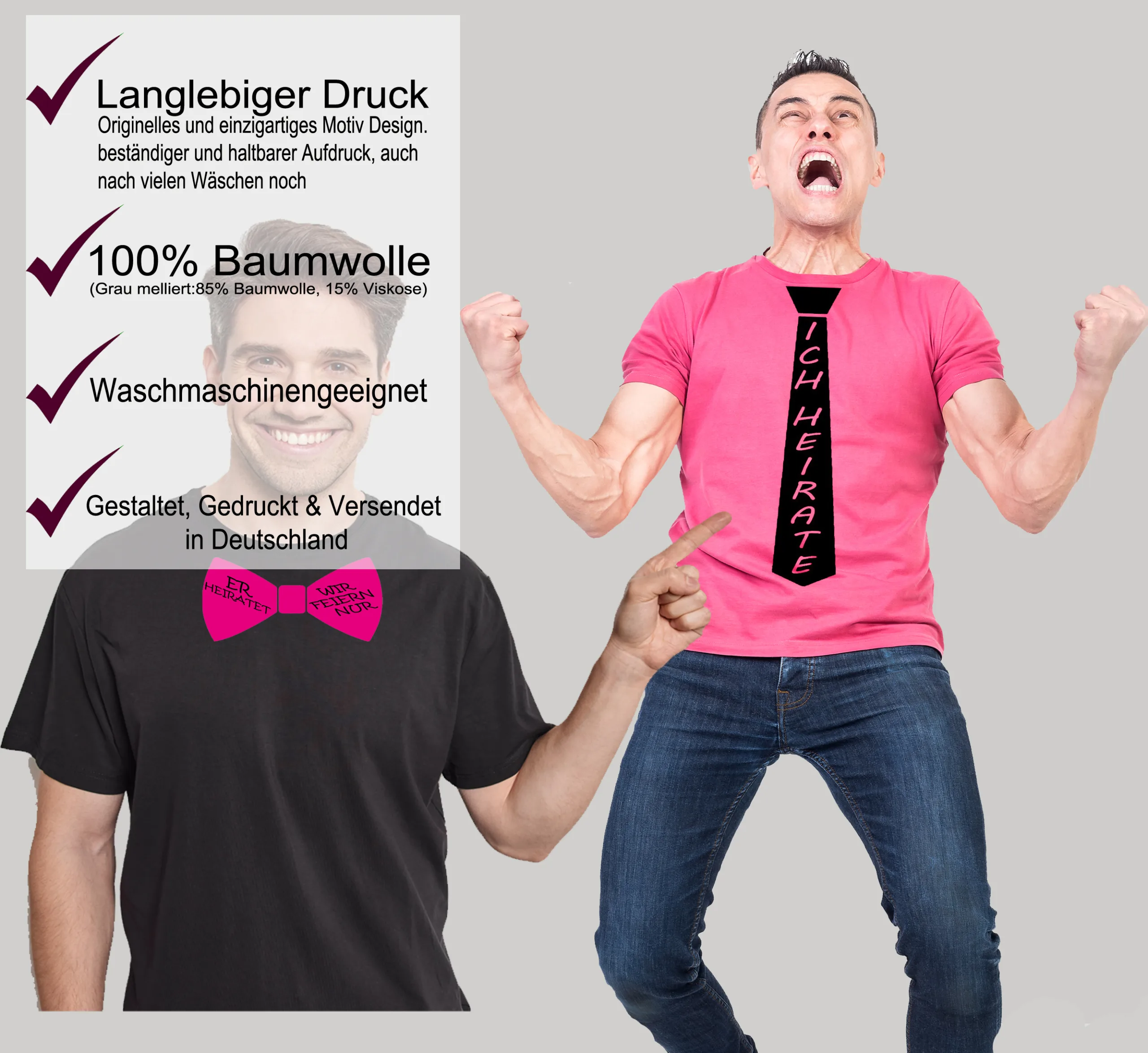 JGA T-Shirt; Junggesellenabschied für Männer " Krawatte - Fliege“ – Bild 3