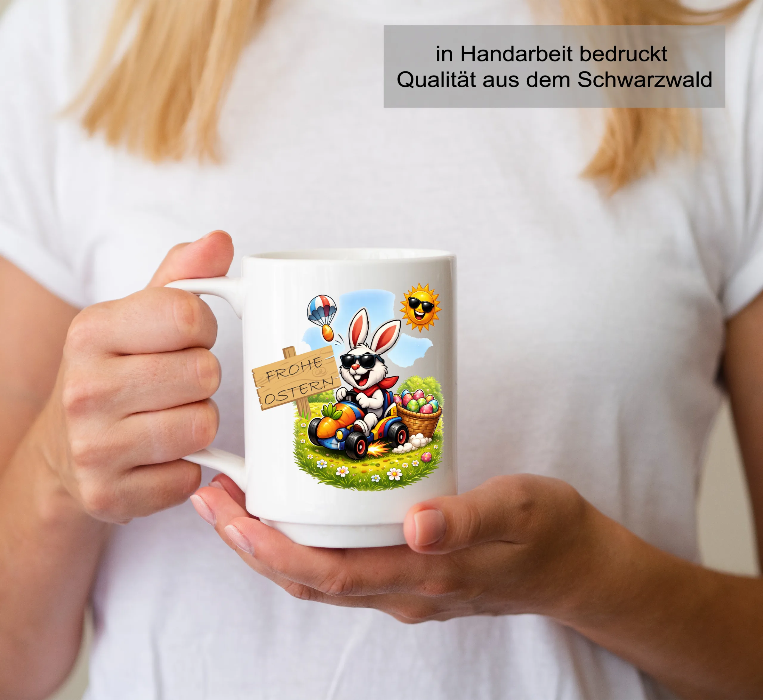 Frohe Ostern Tasse mit Rennauto – Personalisierte Kaffeetasse – Bild 5