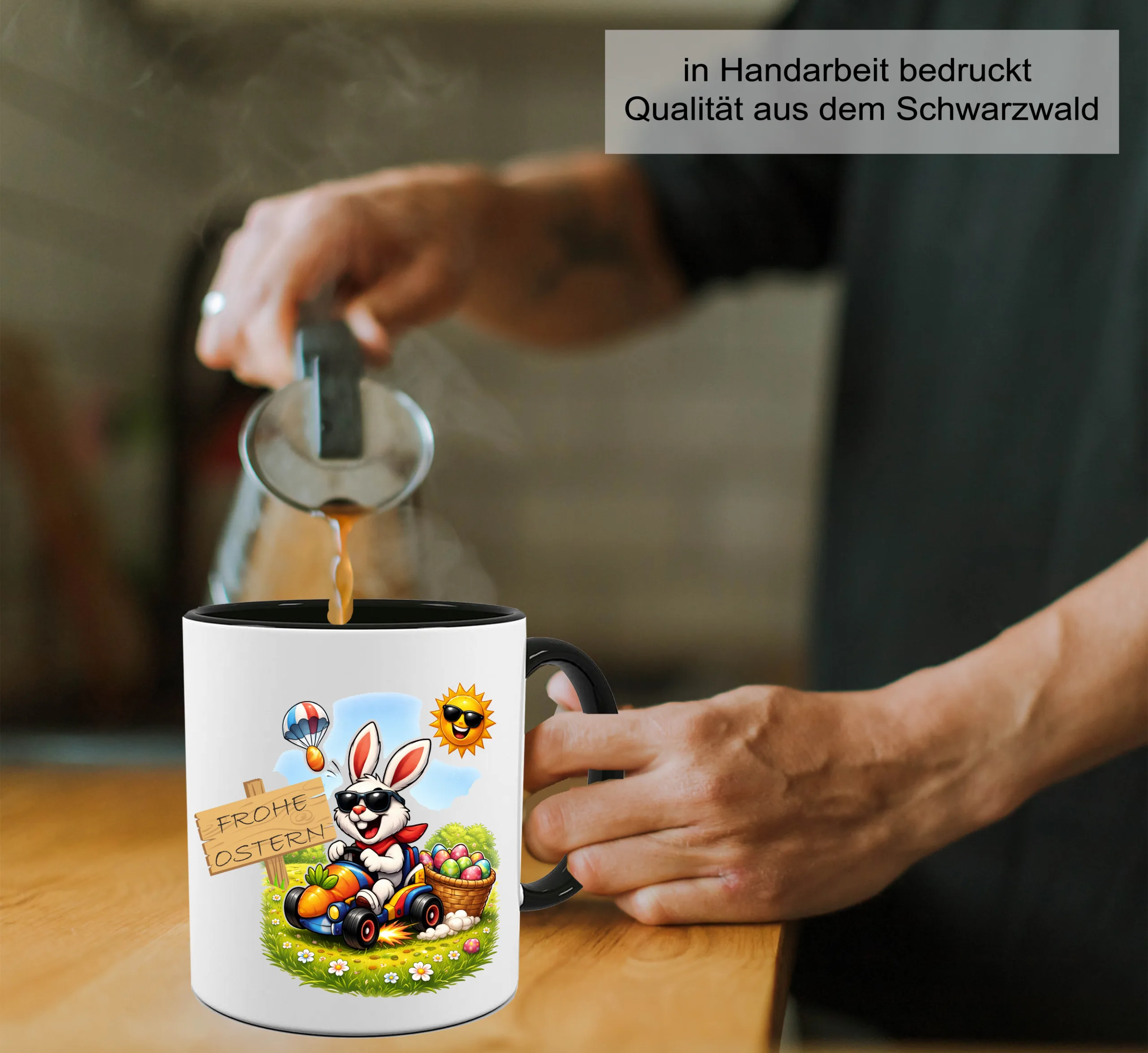 Frohe Ostern Tasse mit Rennauto – Personalisierte Kaffeetasse – Bild 6