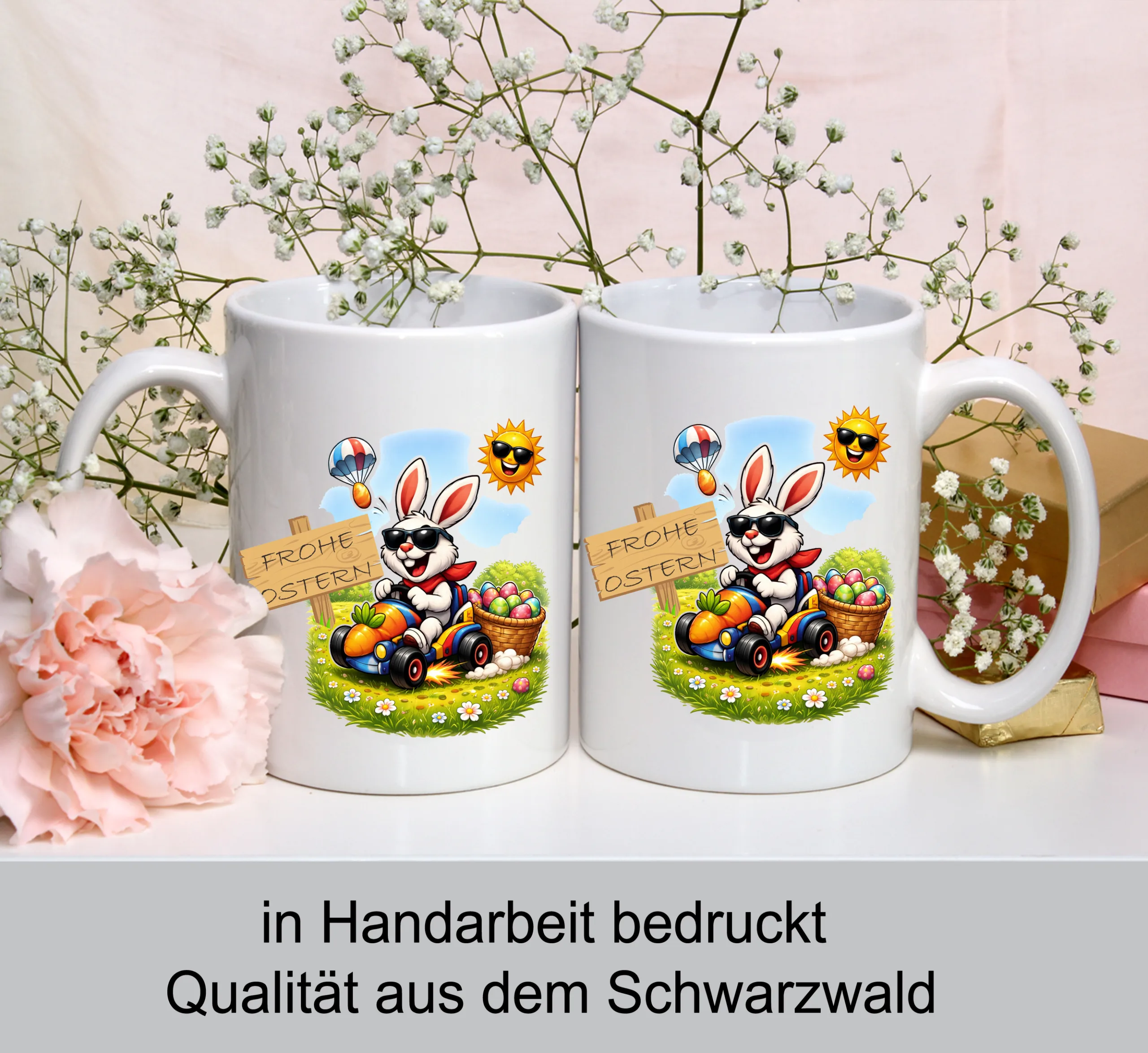Frohe Ostern Tasse mit Rennauto – Personalisierte Kaffeetasse – Bild 4