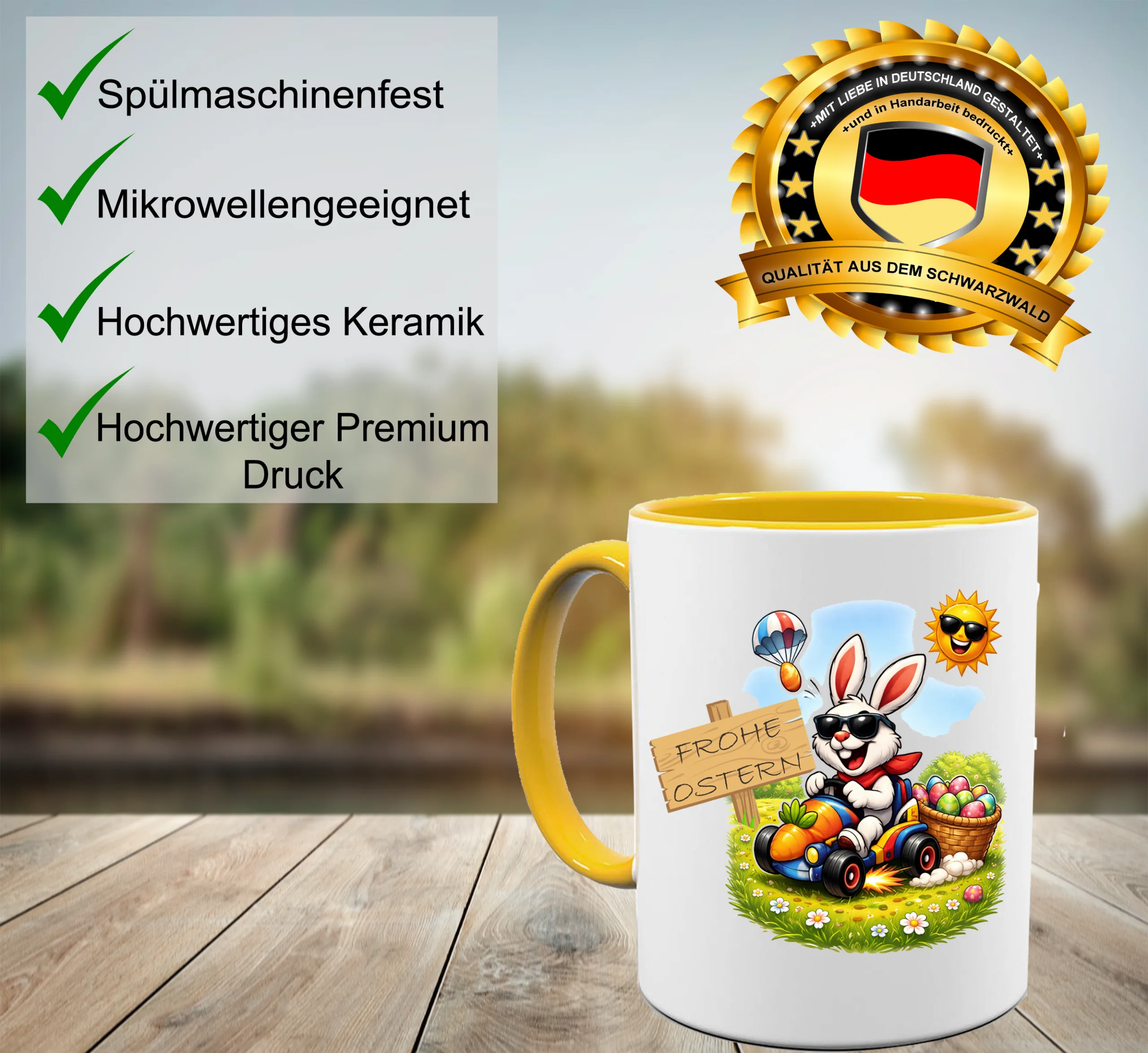 Frohe Ostern Tasse mit Rennauto – Personalisierte Kaffeetasse – Bild 3