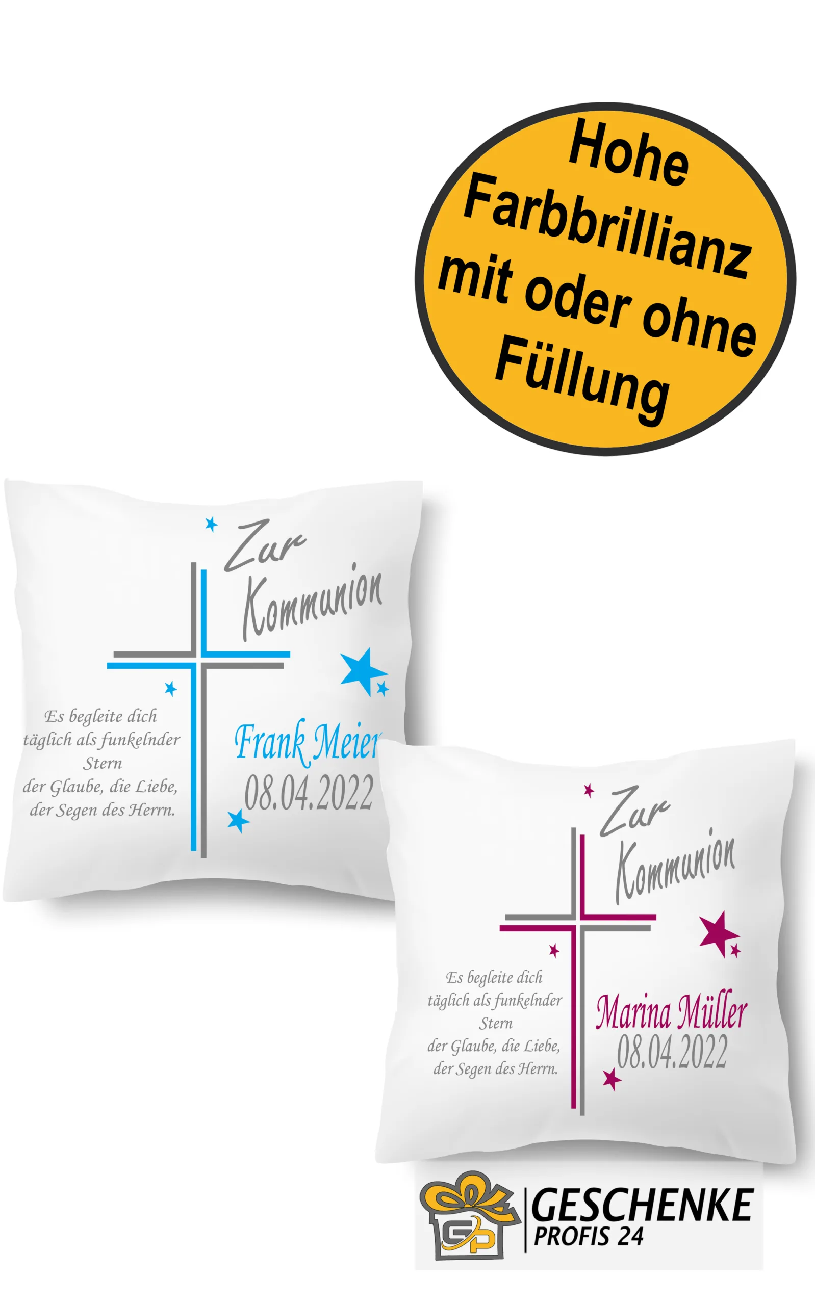 Personalisiertes Kommunion Kissen mit Namen – Kreuz mit Spruch Motiv | Geschenk zur Erstkommunion