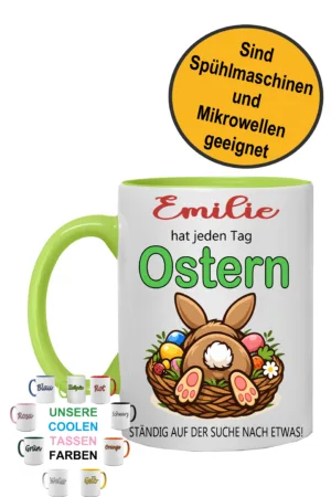 Ostern Tasse Personalisiert mit Namen, ständig auf der suche nach etwas!| Geschenk Idee| Kaffee Tee Bürotasse | Fototasse, Motivtasse | Kaffeetasse, Teetasse |Keramik