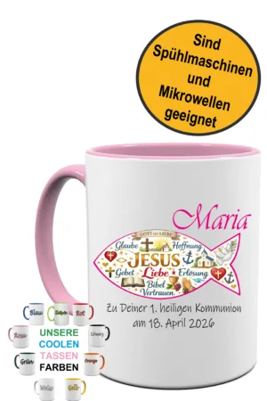 Kommunion Tasse Christlicher Fisch – Personalisierte Kaffeetasse