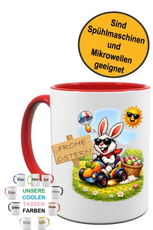 Frohe Ostern Tasse Rennauto, Geschenk Idee| Kaffee Tee Bürotasse | Fototasse, Motivtasse | Kaffeetasse, Teetasse |Keramik