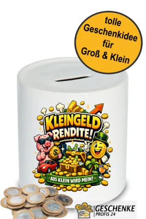 Lustige Keramik Spardose „Kleingeld Rendite“ – originelle Geldgeschenk Idee & Sparschwein für Kinder und Erwachsene