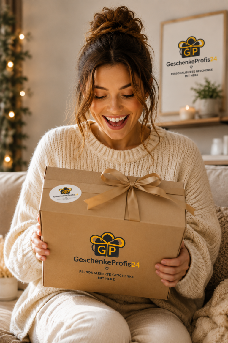 Frau mit einem schönen geschenk paket von Geschenkeprofis