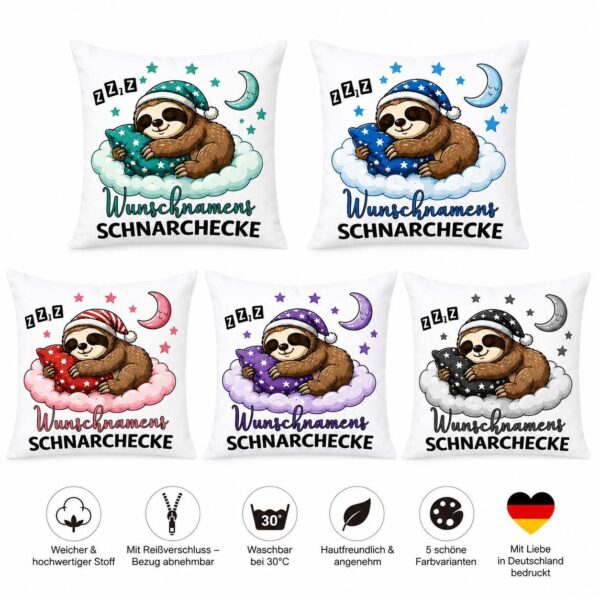 Personalisiertes Faultier Kissen mit Wunschname – Schnarchecke Kuschelkissen | Geschenk für Kinder & Erwachsene
