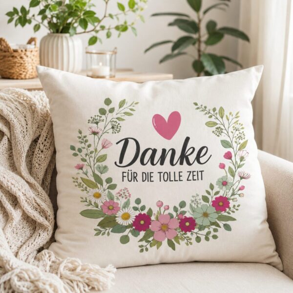 1 danke für die tolle zeit mit blumenkreis und herz wunderschönes kissen zum abschied stuhl