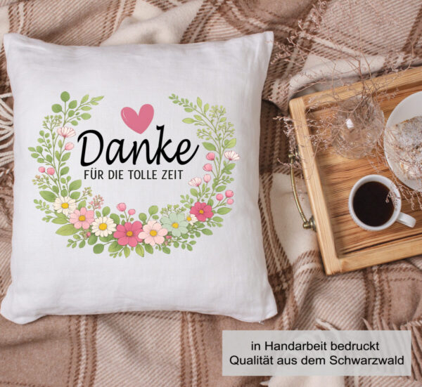 2 danke für die tolle zeit mit blumenkreis und herz wunderschönes kissen zum abschied frühstück