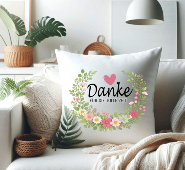 3 danke für die tolle zeit mit blumenkreis und herz wunderschönes kissen zum abschied 3