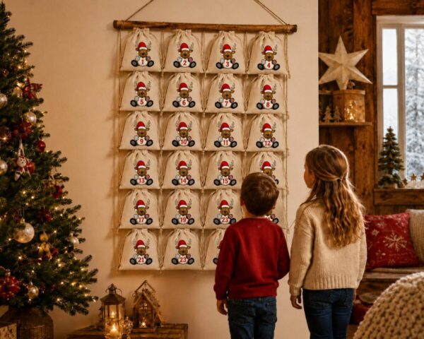 Adventskalender Mit Rentier Motiv Und 24 Baumwoll Saeckchen Zum Selbstbefuellen – Wiederverwendbarer Weihnachtskalender Aus Fairtrade Baumwolle.