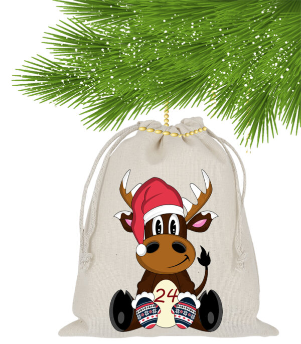 Adventskalender Mit Rentier Motiv Und 24 Baumwoll Saeckchen Zum Selbstbefuellen – Wiederverwendbarer Weihnachtskalender Aus Fairtrade Baumwolle.