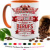 Feuerwehr Tasse „Feuerwehr Weil Superheld Keine Berufsbezeichnung Ist Mit Orangem Henkel – Geschenk Fuer Feuerwehrleute
