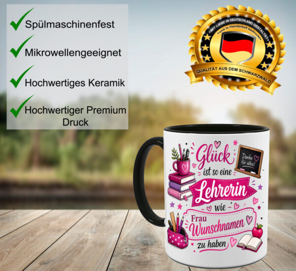 Lehrerin Tasse Personalisiert Mit Namen – Geschenk Fuer Lehrerin Mit Spruch Glueck Ist So Eine Lehrerin Wie Frau Wunschname Zu Haben Bild_tisch