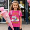 Personalisiertes Schulkind T Shirt Fuer Maedchen Mit Einhorn Schultuete Und Wunschname Zur Einschulung_Bye Bye Kindergarten Ich Glitzer Maedchen1