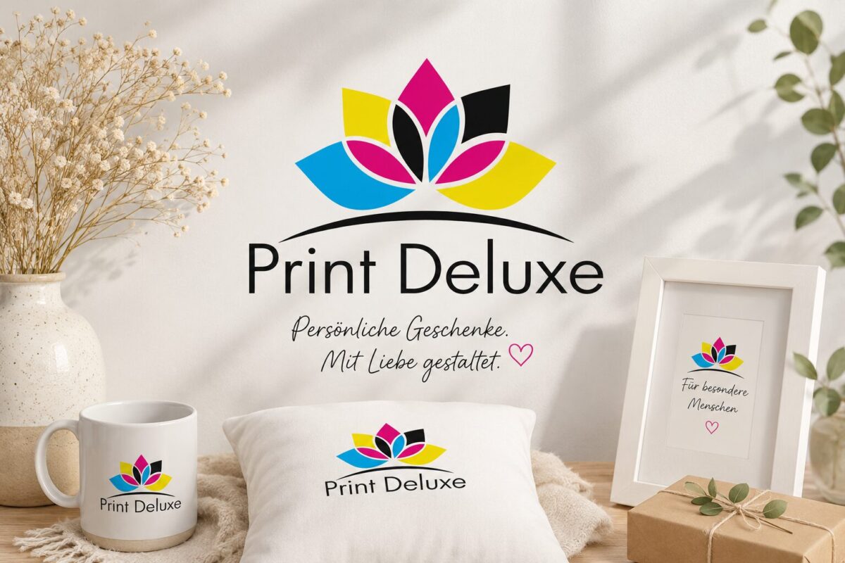 Print Deluxe® – Personalisierte Geschenkideen Und Individuelle Druckprodukte. Markenbild Mit Logo Personalisiertem Kissen Tasse Und Dekoration Fuer Hochwertige Geschenke Aus Deutschland