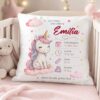 Geburtskissen Maedchen Mit Einem Einhorn Und Geburtsdaten In Einem Kinderbettchen