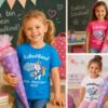 Maedchen Mit Schultueten Vor Tfel Im Klassenzimmer Einschulung Wunderschoene Tshirts Kita Abgaenger Einhorn