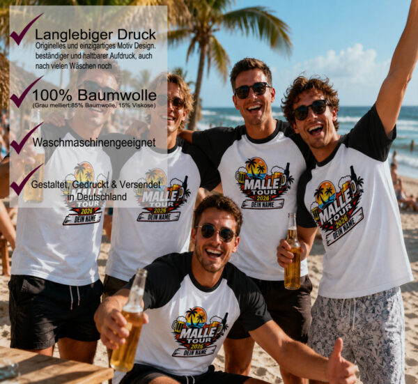 Malle Tour T Shirt Gruppe Junger Maenner An Am Strand Schwarz