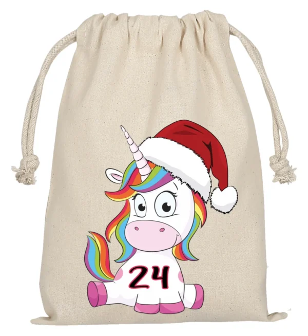 Adventskalender Mit Einhorn Motiv Und 24 Baumwoll Saeckchen Zum Selbstbefuellen – Wiederverwendbarer Weihnachtskalender Aus Fairtrade Baumwolle.2