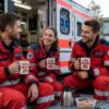 Sanitaeter Trinken Kaffee In Der Pause Von Einer Schoenen Tasse Mit Dankendem Spruch