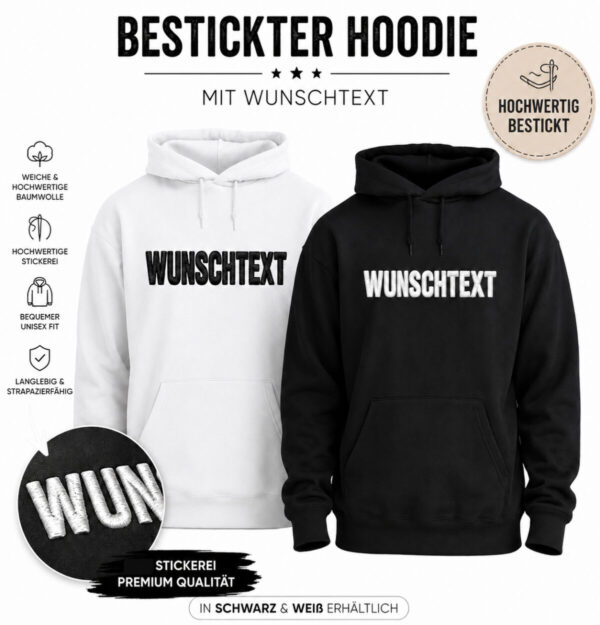 Schoener Bestickter Hoodie In Schwarz Und Weiss