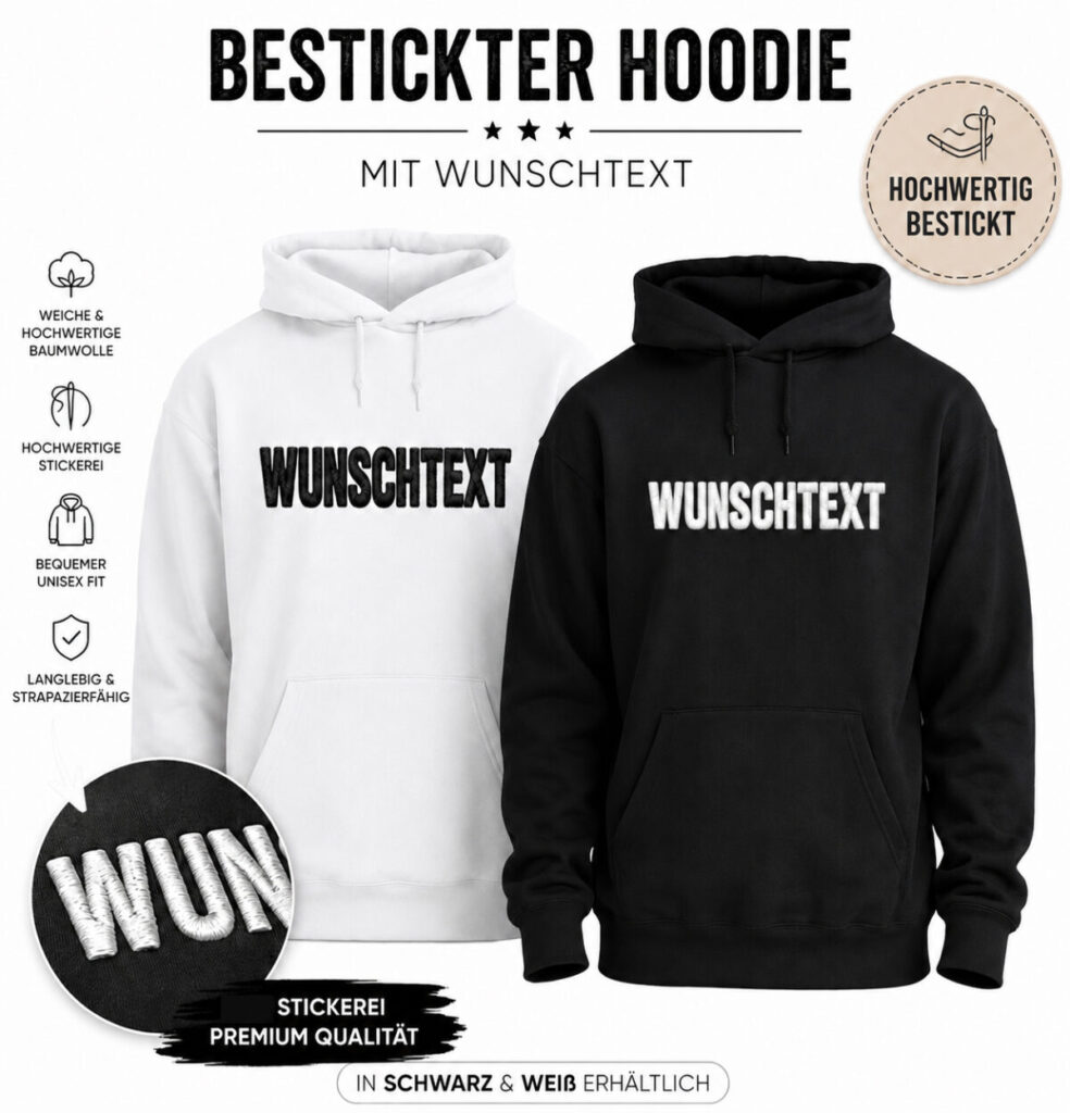 Schoener Bestickter Hoodie In Schwarz Und Weiss