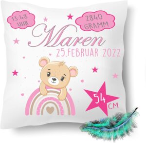 Schoenes Geburtskissen Maedchen Mit Teddy Schoenes Geburtskissen Maedchen Mit Teddy