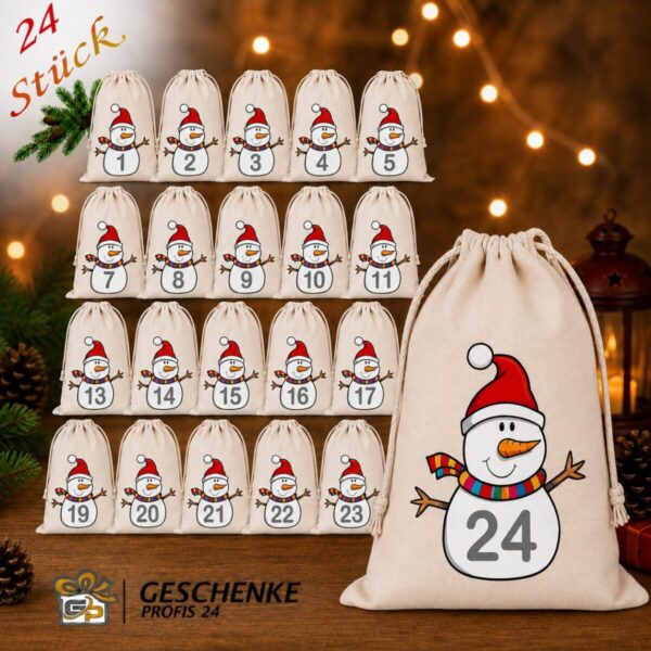 Schneemann Adventskalender Mit 24 Baumwoll Saeckchen Zum Befuellen. Wiederverwendbar Liebevoll Gestaltet Und Perfekt Fuer Kinder Erwachsene. Jetzt Entdecken